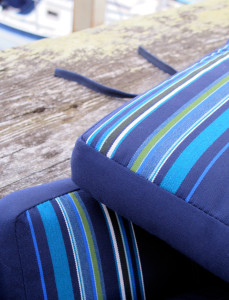 Navy sunbrella striped cushion detail