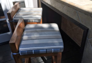 striped blue and gray stool cushions