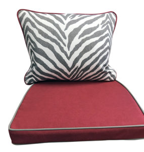red seat cushion with gray zebra backrest
