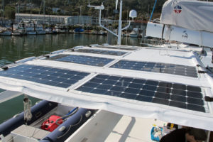 large custom bimini with solar panels