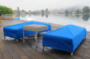patio scene with two chaise lounge covers
