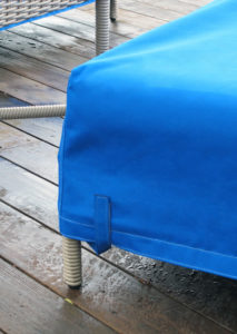 Blue chaise lounge cover velcro detail