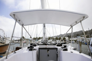 Hardtop for sailboat with stainless steel stanchions